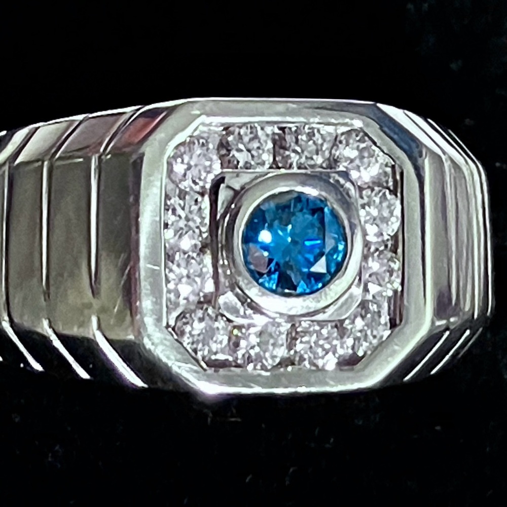 14Kt GOLD & DIAMOND RING / Size 10 / Enhanced Blue Diamond / .85cttw, 13.6 Grams